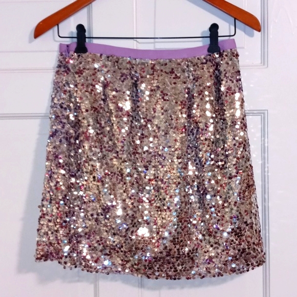 🆕️✨️HTF J. Crew Collection✨️- Silver/Purple Sequin Faux Wrap Skirt - Picture 5 of 15